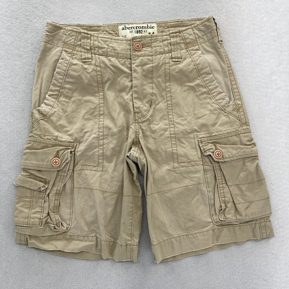 Vintage‎ Abercrombie & Fitch Cargo Shorts Boys 14 Beige Distressed Y2K Grunge